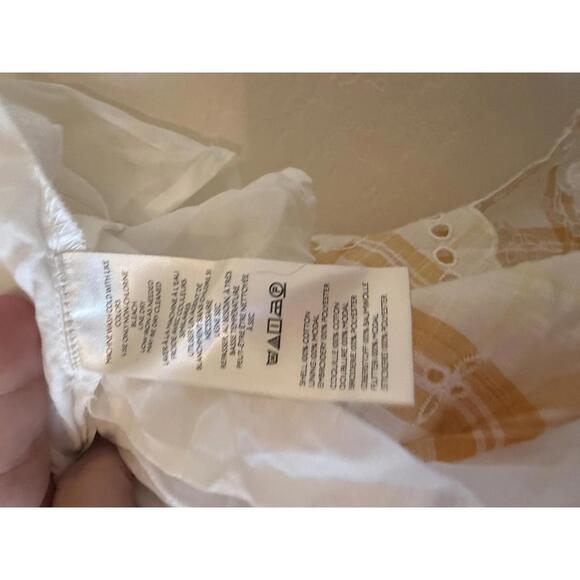 Anthropologie Puff-Sleeve Plaid Eyelet Midi Dress Smocked Waist Yellow M NWOT - Picture 9 of 10